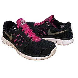 Nike Women's Flex 2013 Run 580440-003 Black Pink  Lace Up Running Shoes 8.5